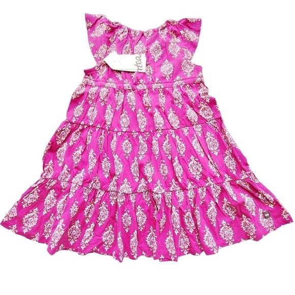 Tea Collection 3T Geometric Flutter-Sleeve Dress Fuchsia NWT - Picture 2 of 3